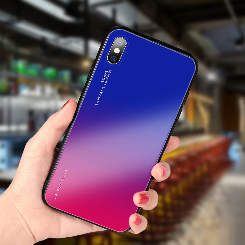 KISSCASE градиентный стеклянный чехол для телефона iPhone 7 8 Plus X XR XS MAX 6 S противоударные
