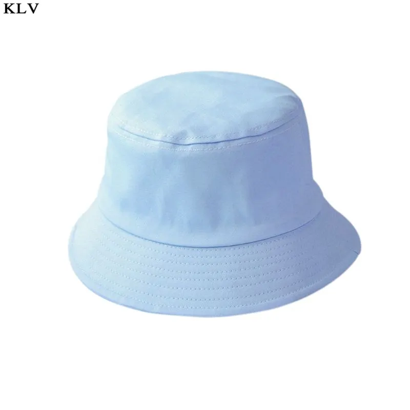 Sky Blue Корейская летняя Складная Панама для взрослых и детей, одноцветная пляжная кепка в стиле хип-хоп с широкими полями и Круглым Верхом с защитой от УФ-излучения, Солнцезащитная Рыбацкая Кепка - Цвет: Sky Blue