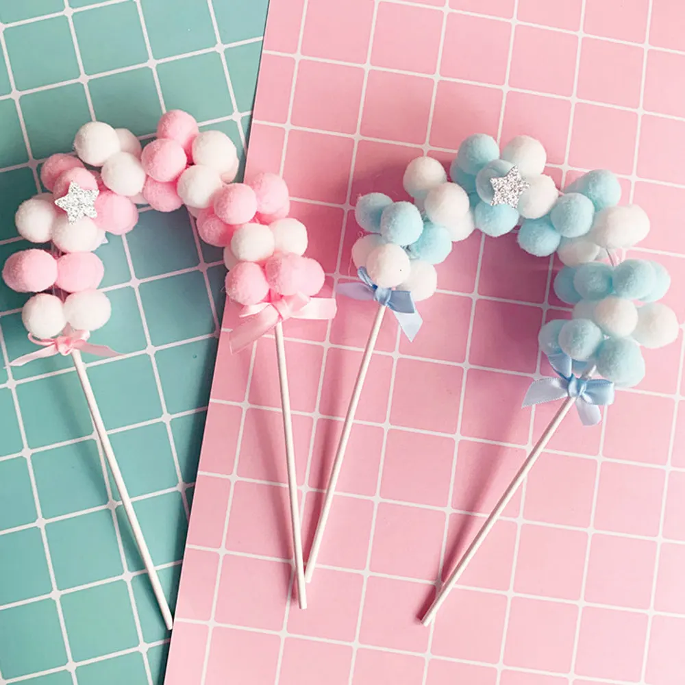

1Pcs Hot Sale cute Soft Pompom Cloud Cake Topper Baby Shower Birthday DIY Cake Top Flags Decoration Festival Party accessiories