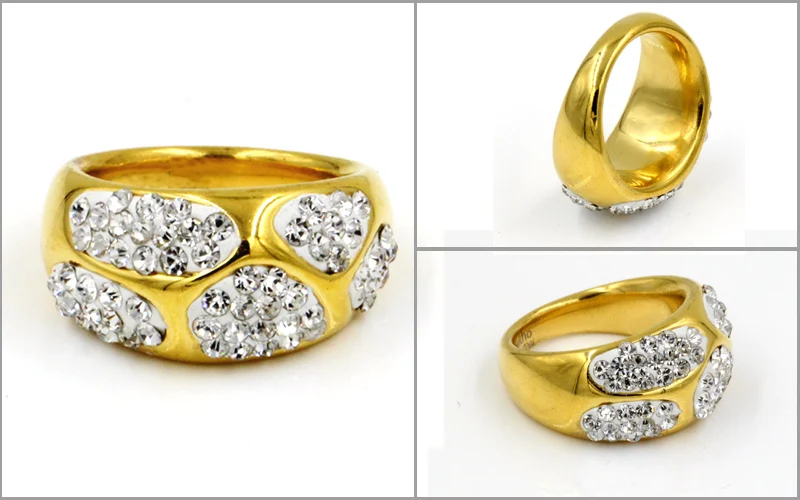 Роскошные золотые кольца с фианитом класса ААА женские круглые из нержавеющей
