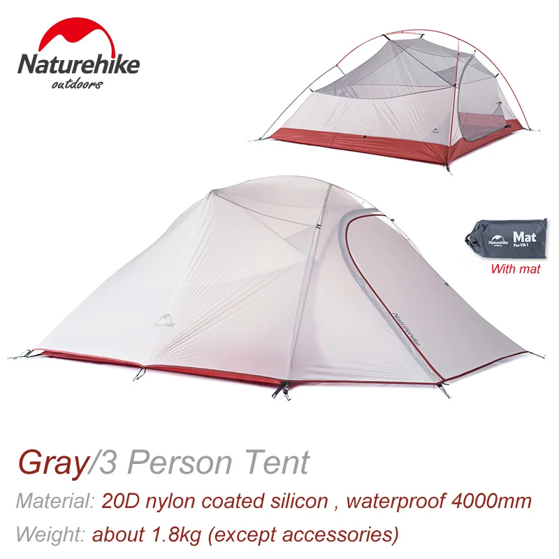 3Person Gray NatureHike 1 2 3 человек Сверхлегкий открытая палатка кемпинговая палатка Водонепроницаемый 4 сезона Рыбалка туристический пляж зимние палатки 20D силикона - Цвет: 3Person Gray