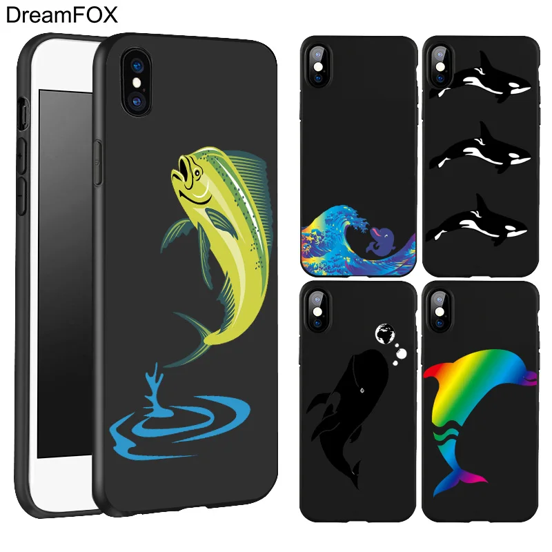 DREAMFOX K283 Дельфин черный мягкий силиконовый чехол из ТПУ для Apple iPhone XR XS Max X 8 7 6 S плюс