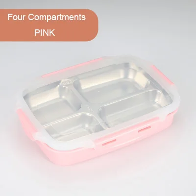 Pink 4 Compartments GLANYOMI 304 Ланч-бокс из нержавеющей стали с отделениями, бэнто-бокс для детей, школьников, пикников, контейнер для еды - Цвет: Pink 4 Compartments