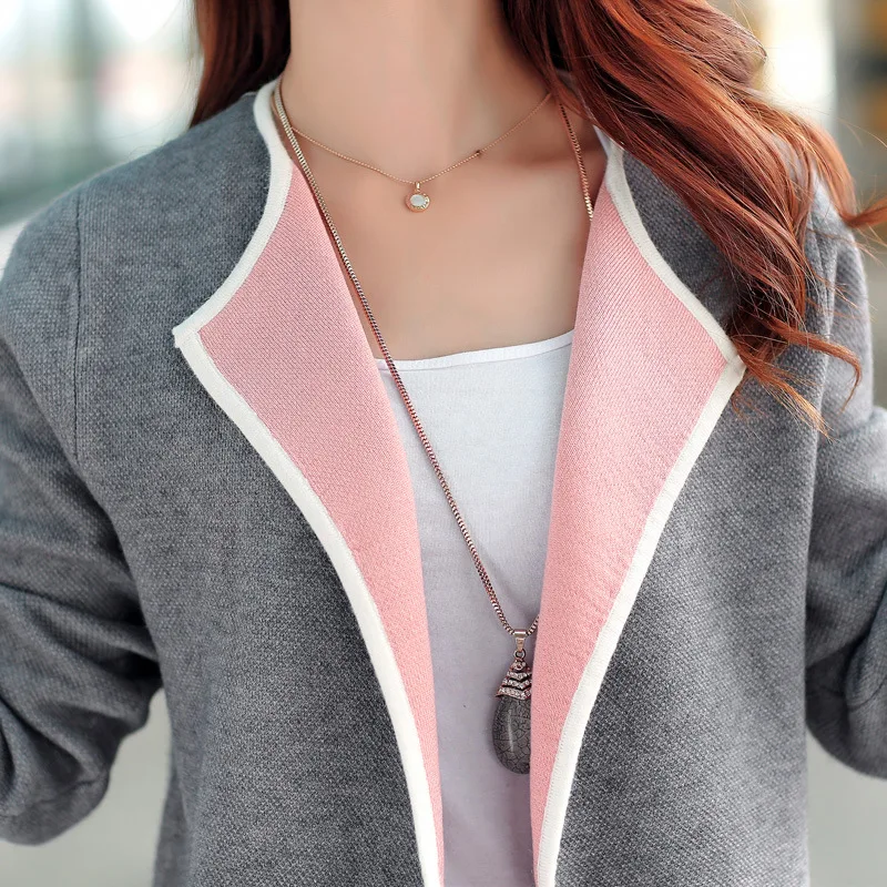 

Knitted Cardigan 2017 Brand Spring/autumn Long Sweater Contrast Pocket Fashion 2 kinds wear method Collar Knitted Sweater Cozy