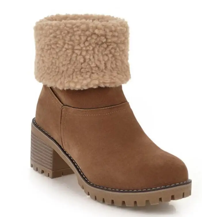 Sapato Feminino Women mid-calf Boots Winter Snow Warm Matin Shoes Woman Chunky High Heels Gladiator Chaussure Booties XZ181616 | Обувь