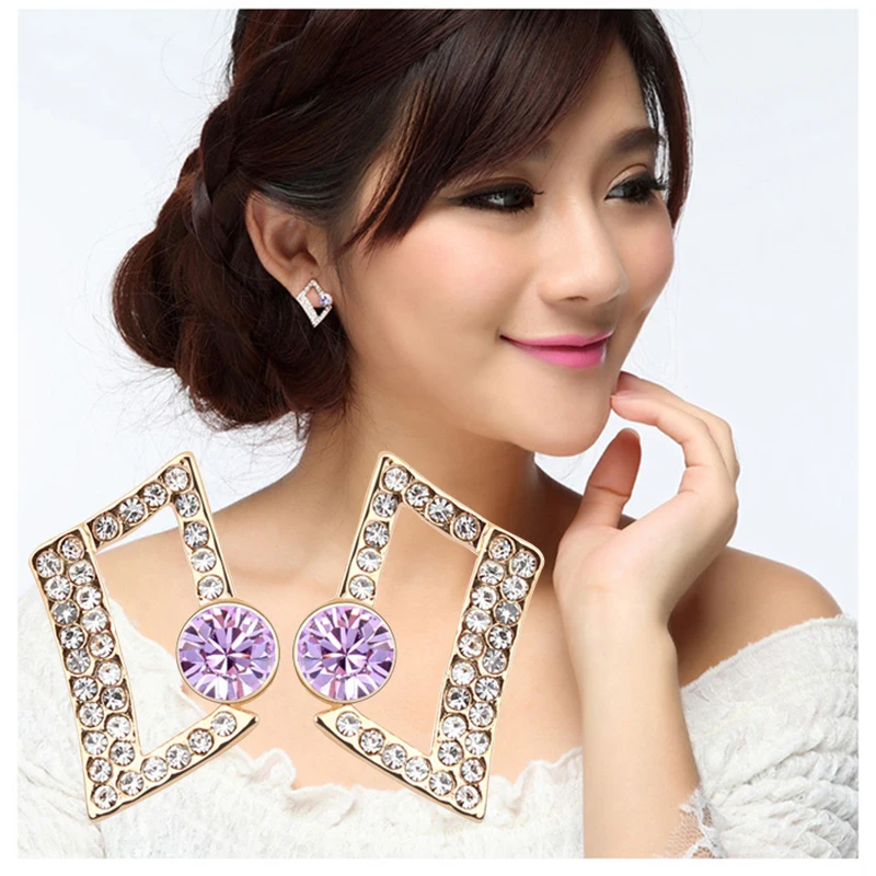 Женские серьги гвоздики классические геометрические стразы модные брендовые