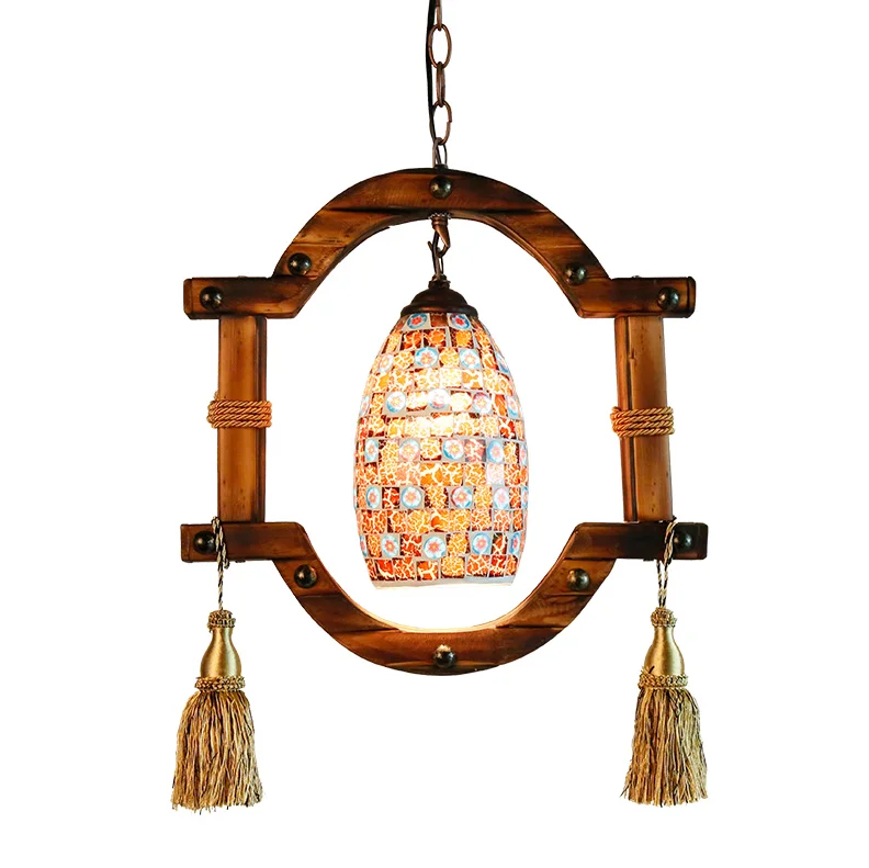 American style mosaic colored glass handmade bamboo art chandelier E27 LED lamp for stairs&ampporch&ampgallery&ampstudio&amppavilion LDK041 |