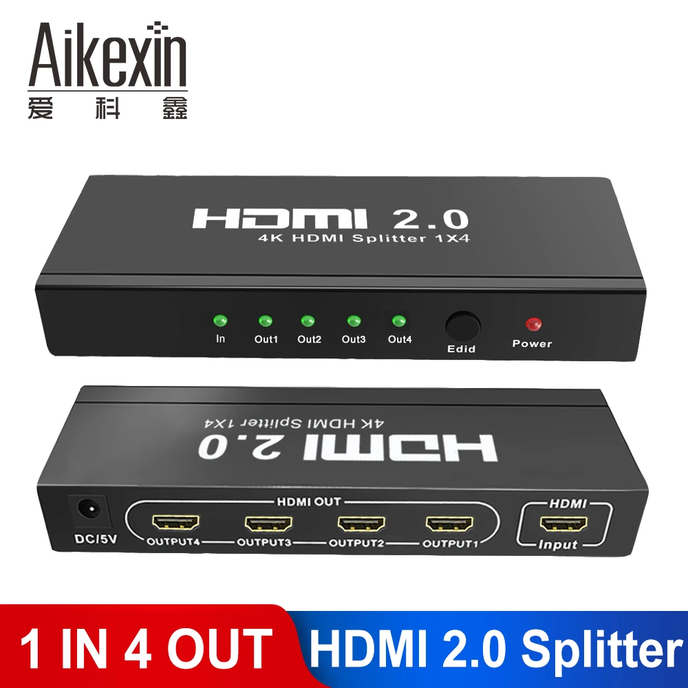 Разветвитель Aikexin 4K HDMI2.0 1 в 4 выхода 4K/60 Гц HDCP2.2 HDMI разветвитель порта 1X4 с