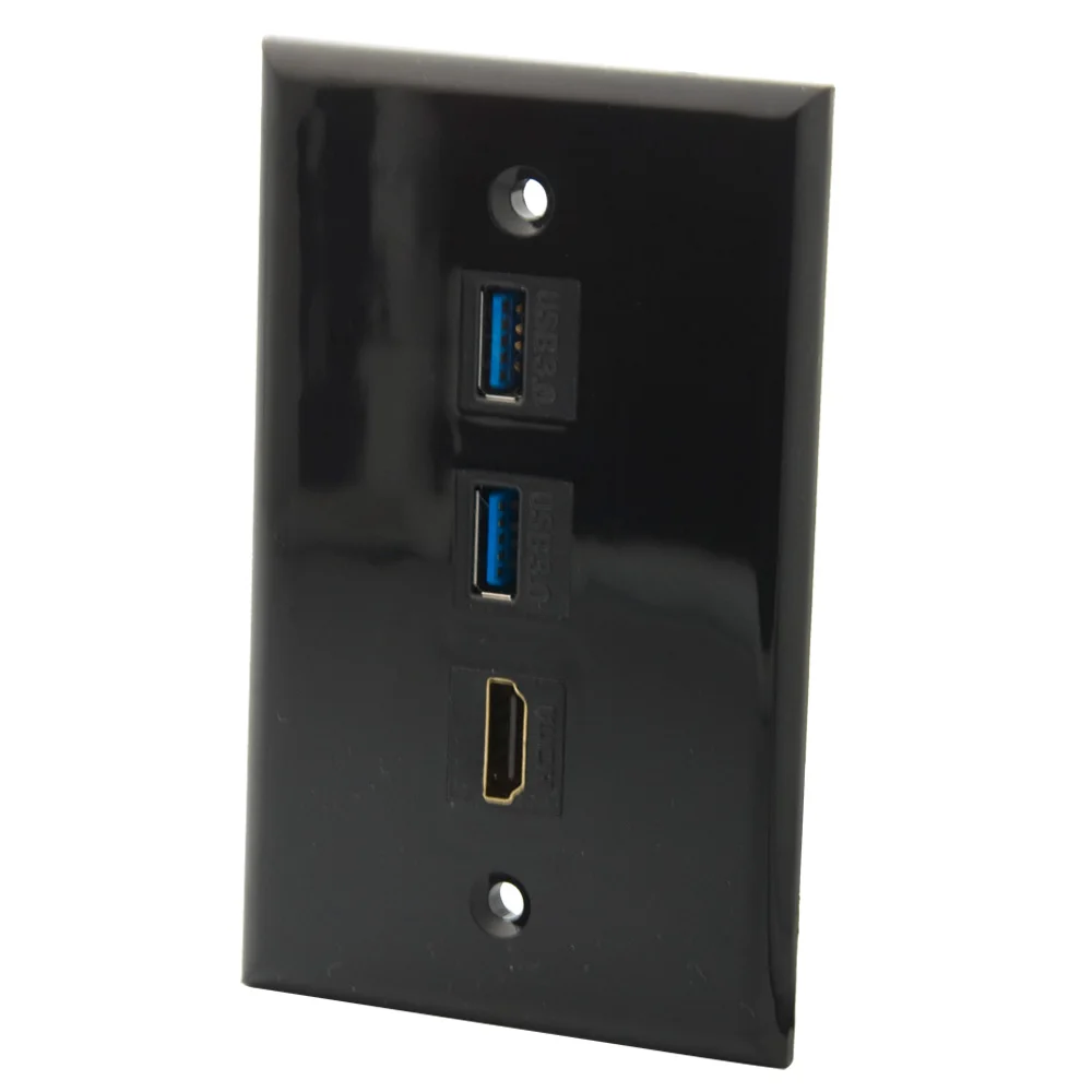 Однотонная черная настенная панель на 2 порта USB 3 0 с 1 портом HDMI и разъемом Мама