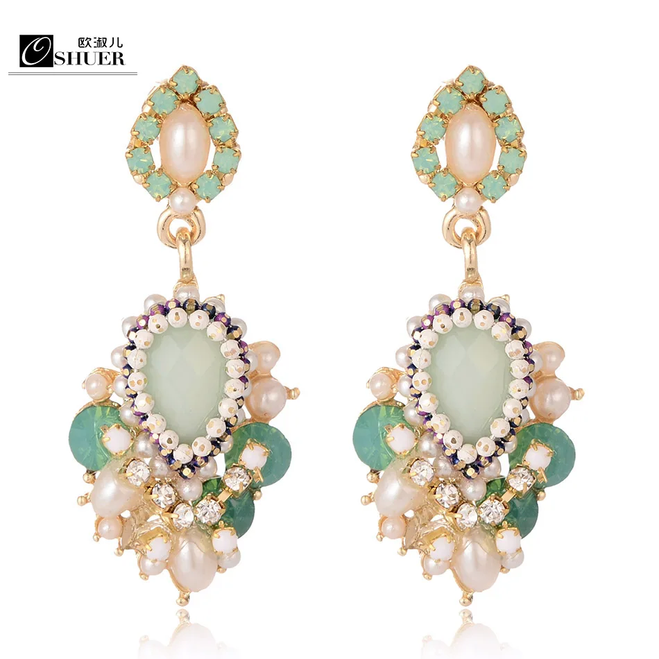 Модные висячие серьги OSHUER для женщин золотистые Стразы с кристаллами ювелирные