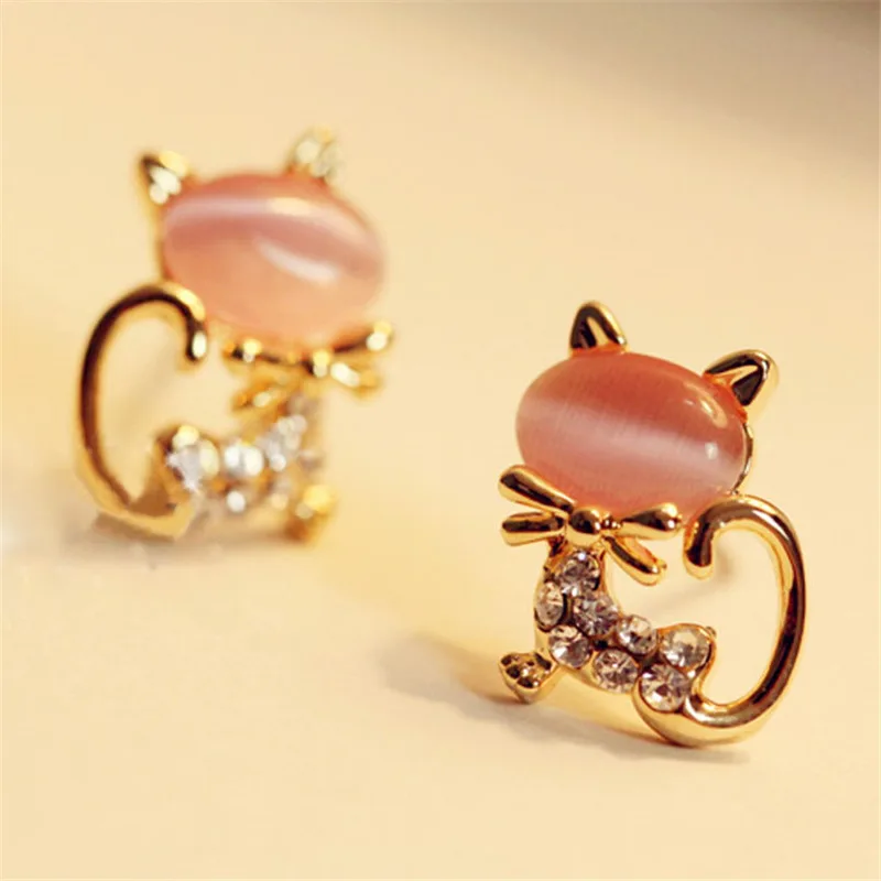 Earrings High Quality NEW Cute Cat Stone Crystal Rhinestone Women Stud Jewelry Boucle D'oreille Femme 625#45 | Украшения и