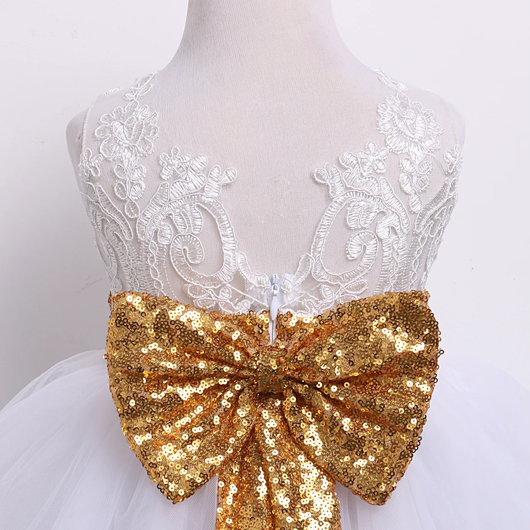 Детское кружевное платье с цветочным узором и бантом праздничное принцессы