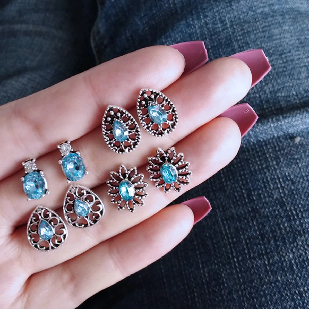 Женские серьги гвоздики в форме капли воды 4 пары с кристаллами модные украшения