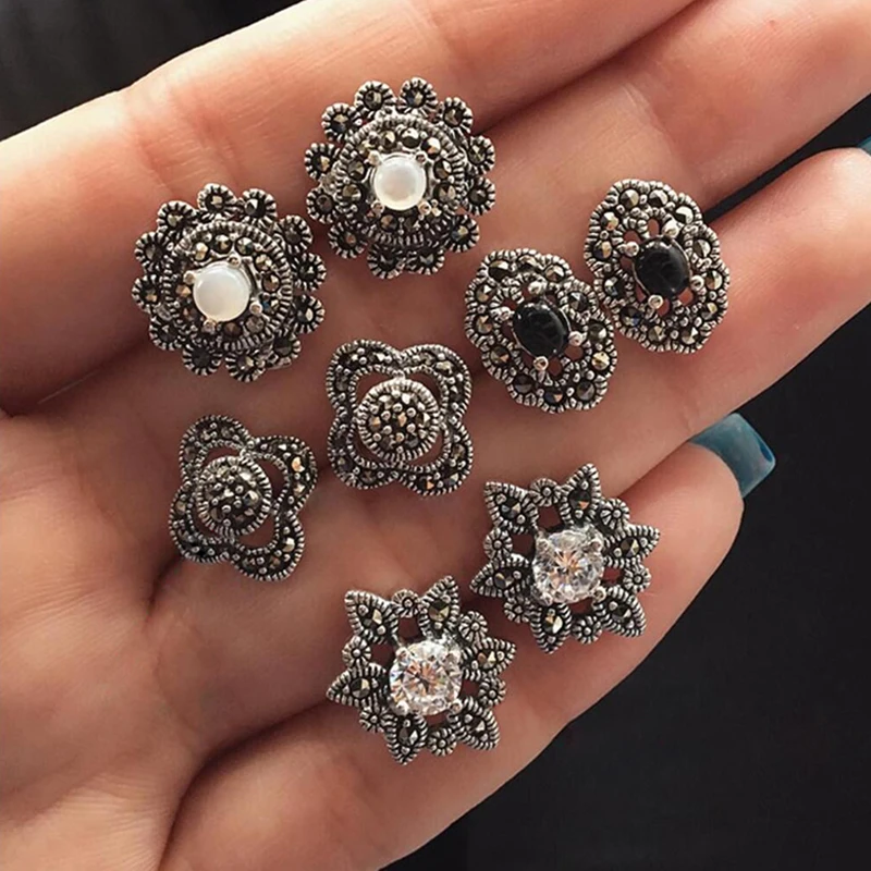 8 шт./компл. Классические женские серьги в форме цветка круглые серьги-гвоздики с