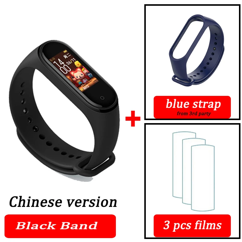 black CN blue Xiaomi Mi-браслет 4 смарт-Браслет фитнес-браслет MiBand Band 4 Частота сердечных сокращений большой сенсорный экран сообщение Smartband - Цвет: black CN blue