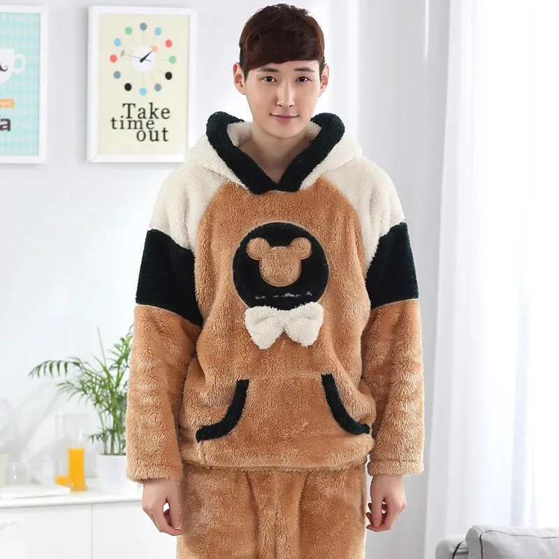 Пижамный комплект с милым мультяшным медведем мягкие теплые коричневые