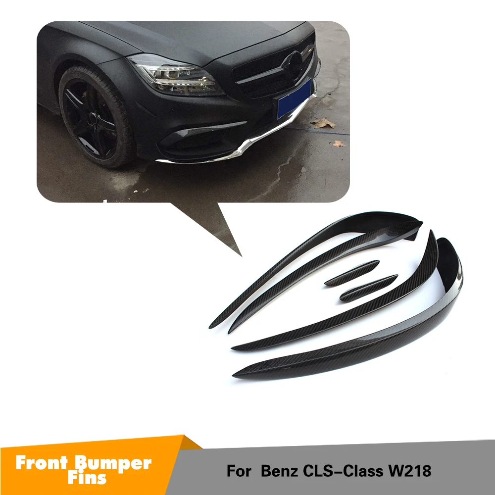 For CLS W218 Front Lip Splitters 6pcs black Carbon For Benz CLS-Class CLS350 CLS400 Front Lip Bumper Splitter Wing Spoiler 15-16