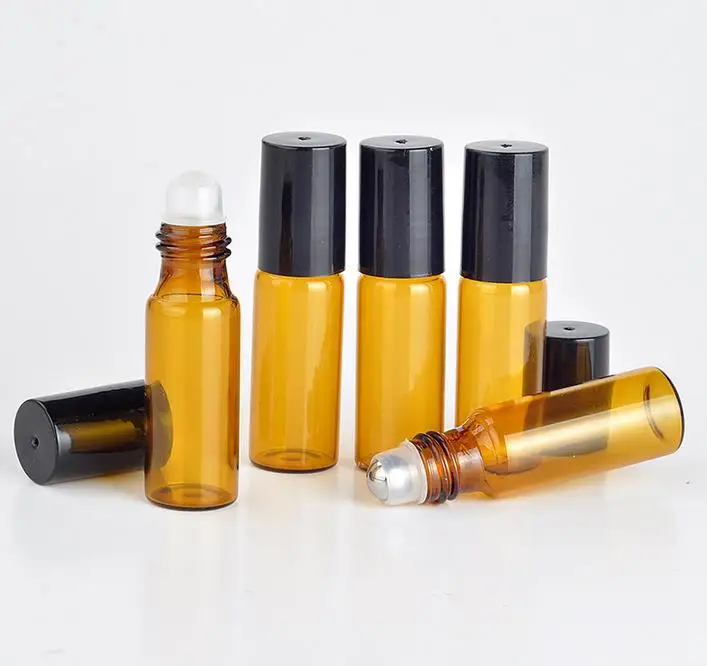 

Refillable 5ml 1/6oz Amber ROLL ON fragrance PERFUME GLASS BOTTLES ESSENTIAL OIL Steel Metal Roller ball
