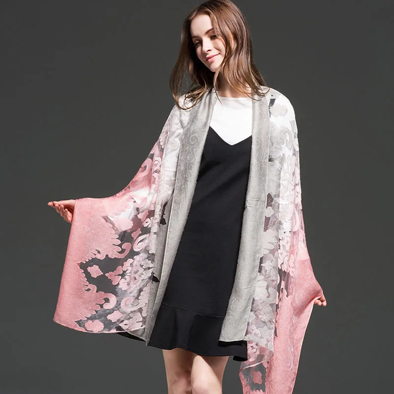 Summer New Organza shadow Double Colors Hollow Lace Long Scarves Sunscreen Beach Scarfs All-Match Muffler Muslim Hijab Bufandas |