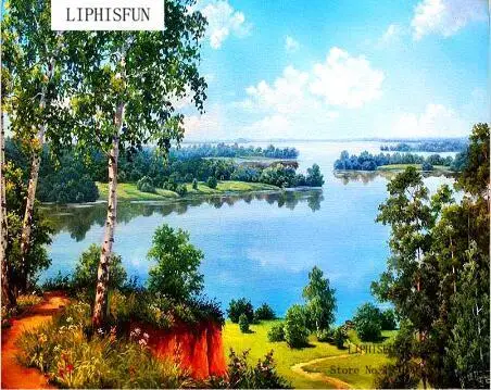 

Full Square Drill 5D DIY Diamond Painting Forest Lake Scenery 3D Embroidery Set Cross Stitch Mosaic Decor Gift
