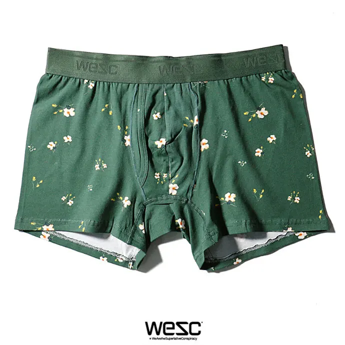 Green Flower print WESC мужской хлопок спандекс нижнее белье боксеры с Fly - Цвет: Green Flower print