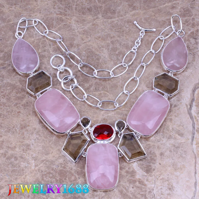 

Gleaming Pink Natural Stone Gray Morganite Silver Plated Grade Necklace L696