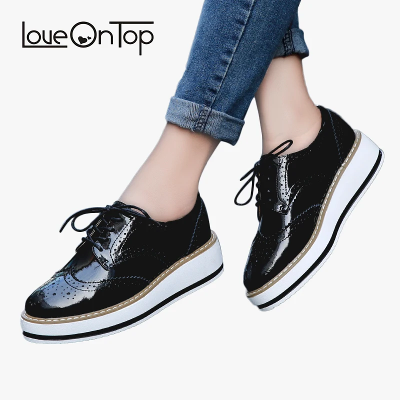 Loveontop/Туфли оксфорды на платформе Повседневная обувь плоской подошве Броги