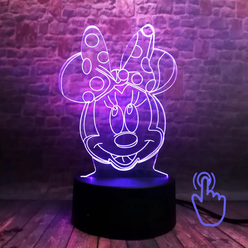 Touch Switch 2 Микки Маус, вечерние, Ночной светильник, 3D светодиодный, 7 цветов, меняющий сон, светильник minie e, Микки Маус, мультяшный, фигурный светильник, игрушки для малышей - Цвет: Touch Switch 2