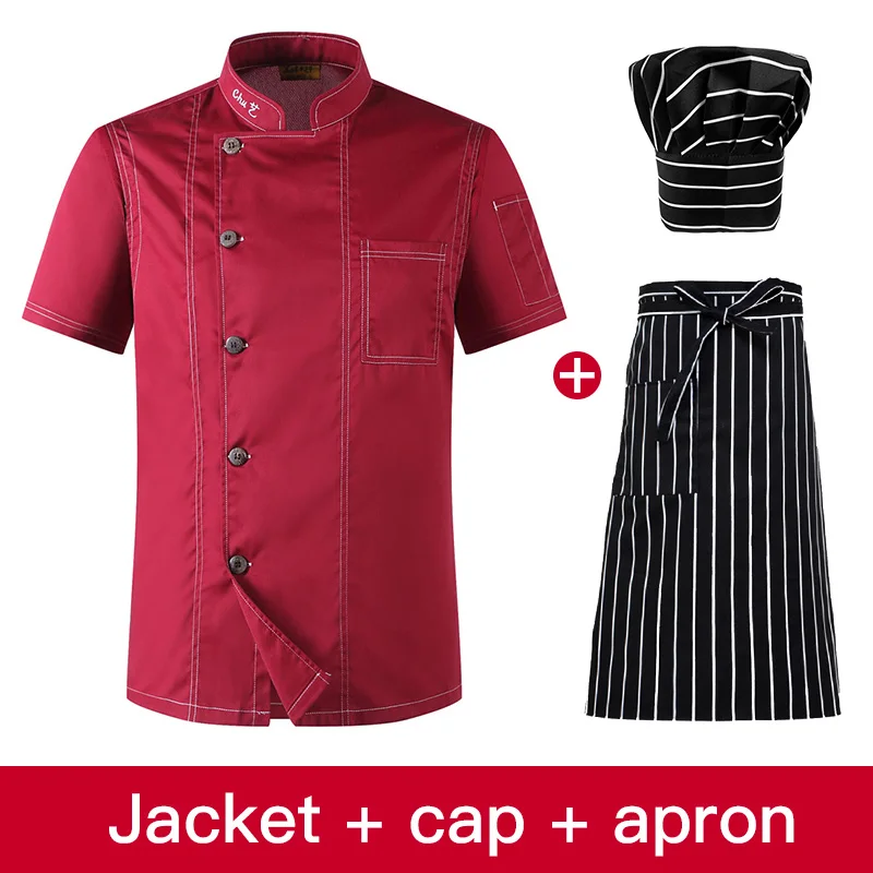 Jacket apron hat Куртка шеф-повара гостиницы, ресторана шеф-повара форма короткий рукав с дышащей сеткой спецодежды Ресторан общественного питания Кухня хлебобулочные изделия шеф-повара - Цвет: Jacket apron hat