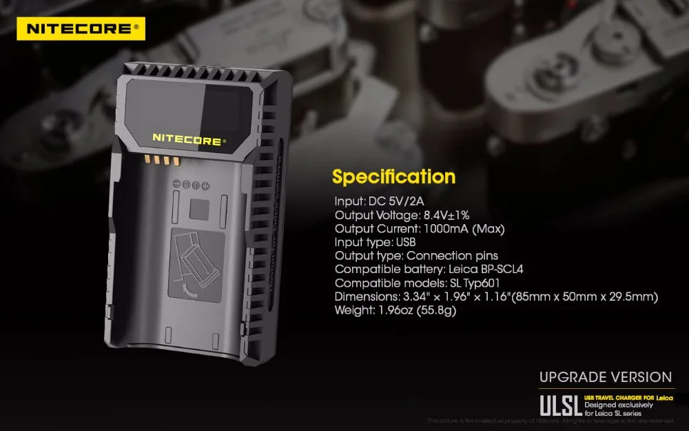 Nitecore ULSL USB зарядное устройство для Leica BP-SCL4 аккумуляторы совместимы с SL Typ 601 Series