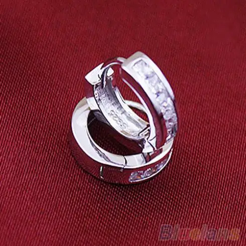 Fashion Silver Plated Small Round Square Crystal Huggie Earrings Men 2KAR | Украшения и аксессуары