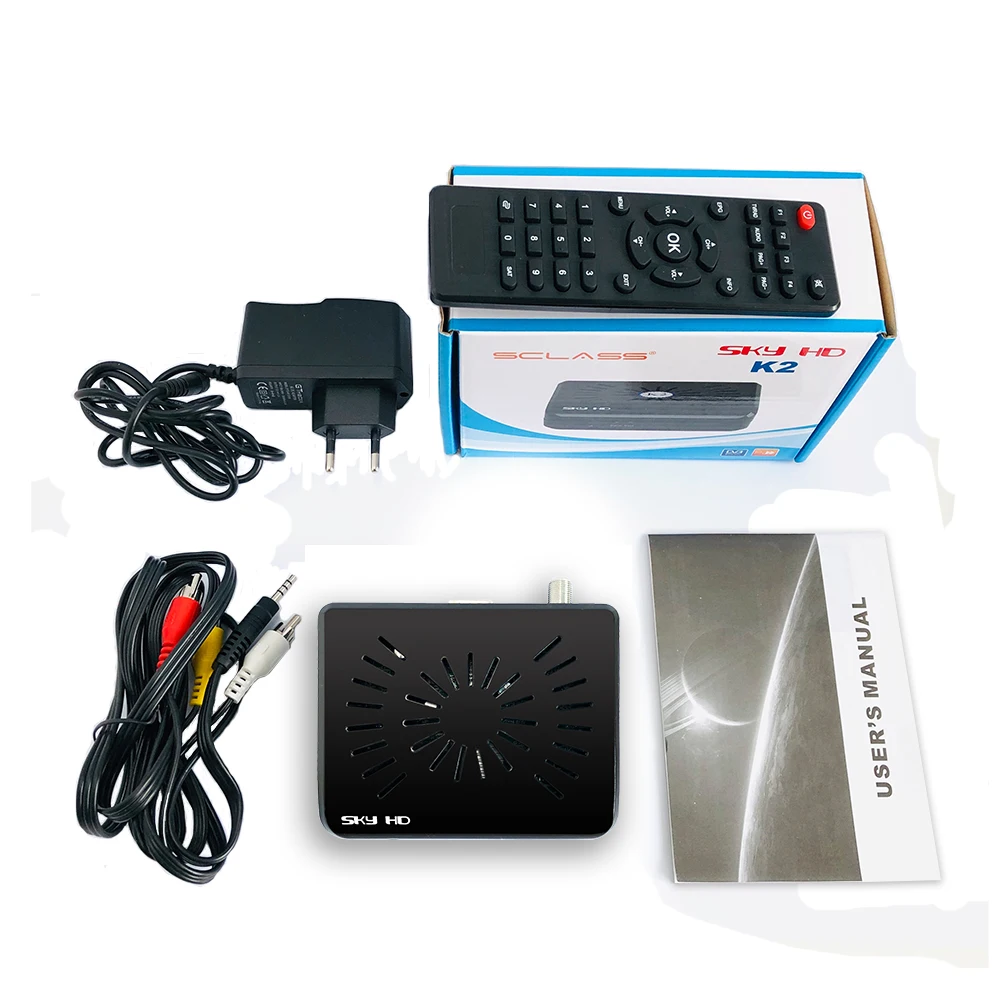 Меньше количество SKY HD K2 DVB-S DVB S FTA приемник тюнер 300 каналов ТВ программа стандартное определение ТВ приемник+ удаленный av-кабель