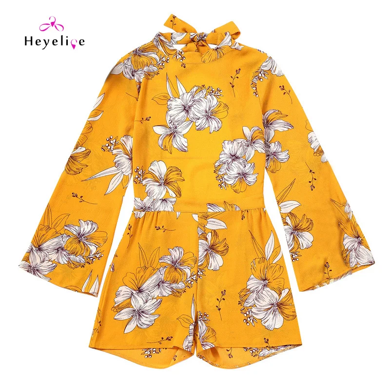 Сексуальный женский пляжный короткий шифоновый комбинезон с ярким принтом и