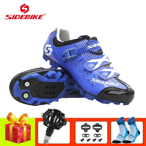 B with pedals SIDEBIKE велосипедная обувь mtb sapatilha ciclismo мужские и женские SPD педали самоблокирующиеся сверхлегкие кроссовки chaussures vtt homme - Цвет: B with pedals