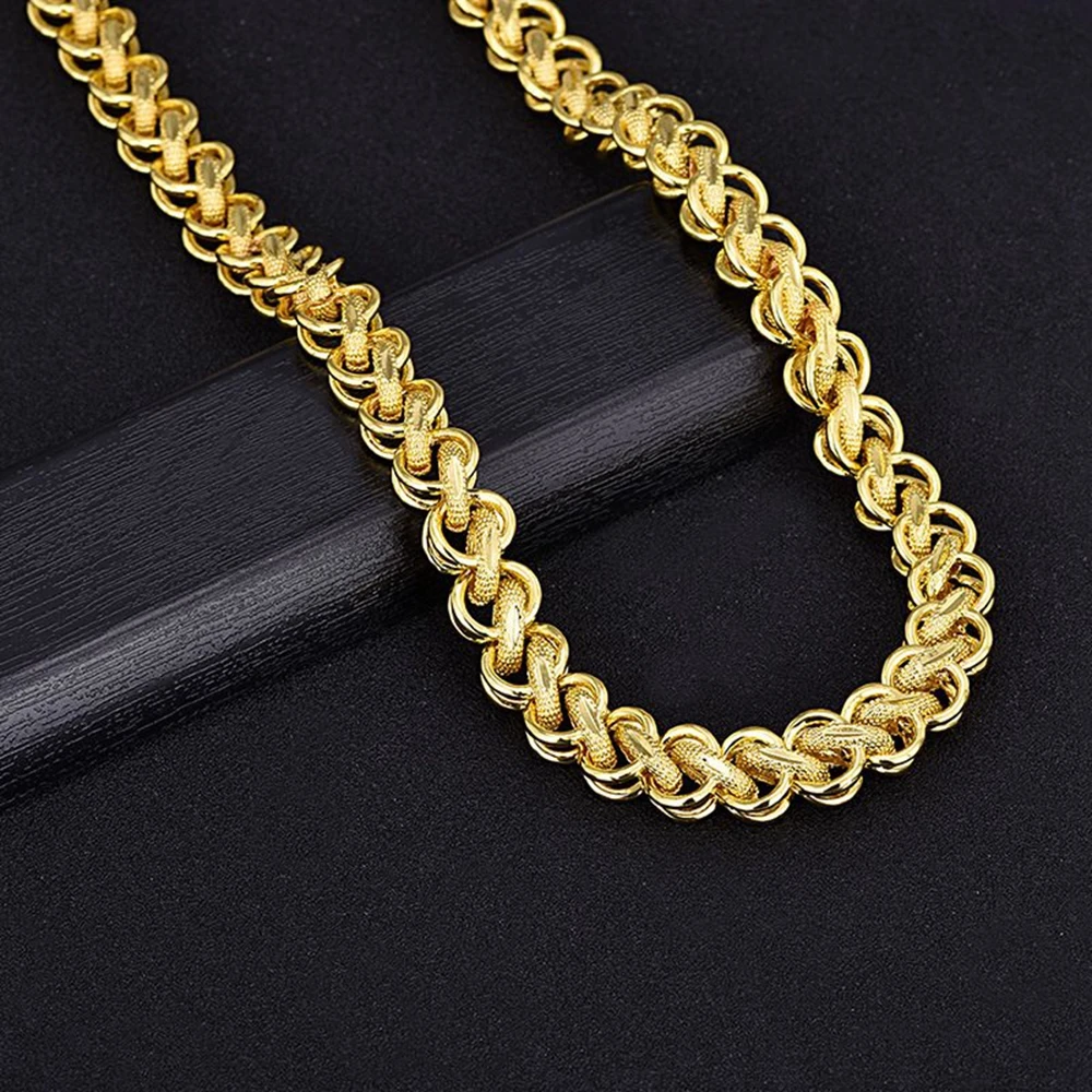 Стильное массивное мужское ожерелье позолоченное желтое в стиле панк рок