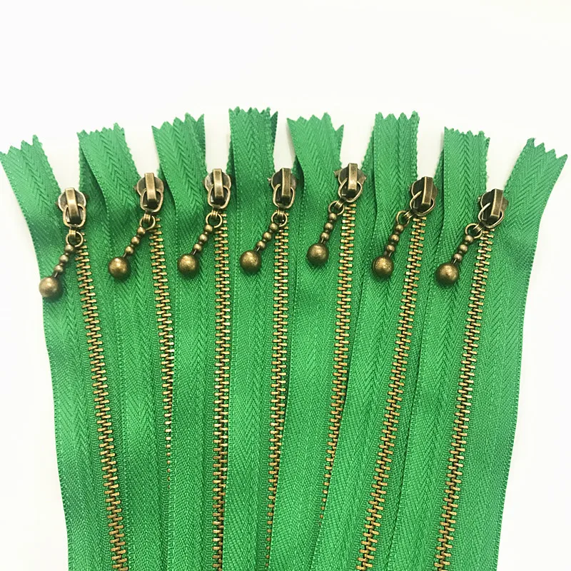 

5pcs grass green 3# (20-50cm) 8-20inch Round bead modeling copper zipper metal zipper