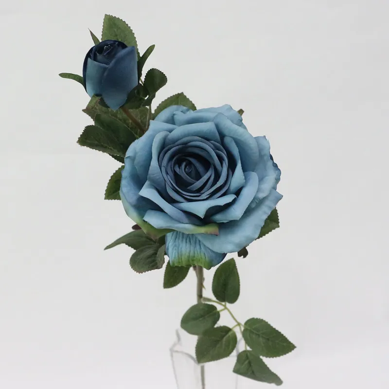 blue Flone 2 головки искусственные розы Шелковые Цветы Поддельные листья Длинные Розы Искусственные бутоны Цветы Букет домашний свадебный Декор подарок - Цвет: blue