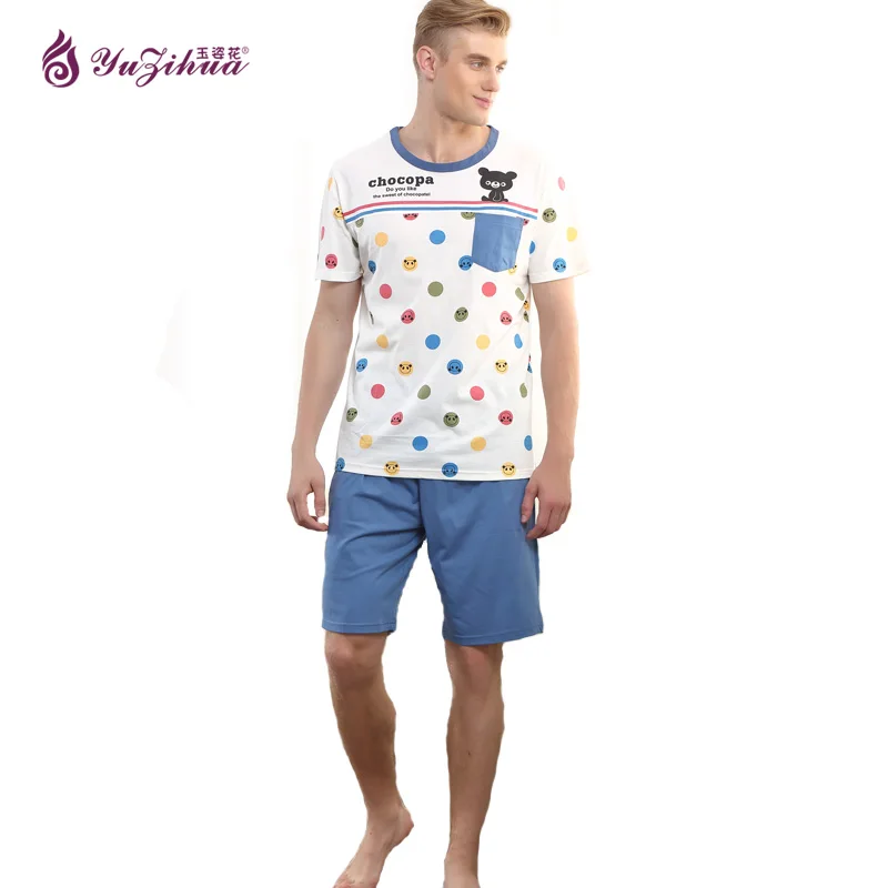 2017 Весна осень зима мужские хлопковые пижамы наборы ночную рубашку и брюки