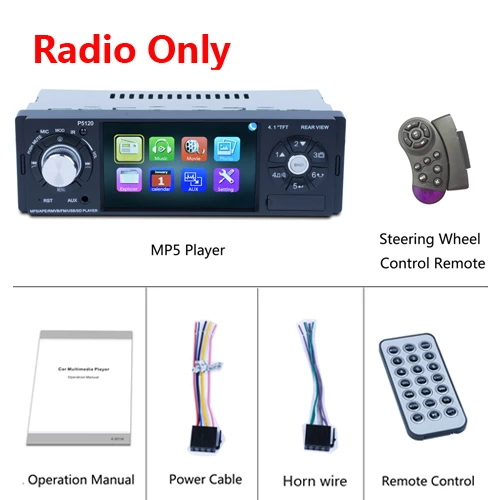 Radio Only AMPrime 1Din Авторадио 4," Автомобильный Радио Bluetooth мультимедийный плеер 1 din автомобильный аудио стерео SD/MP5/USB/AUX с камерой заднего вида - Цвет: Radio Only