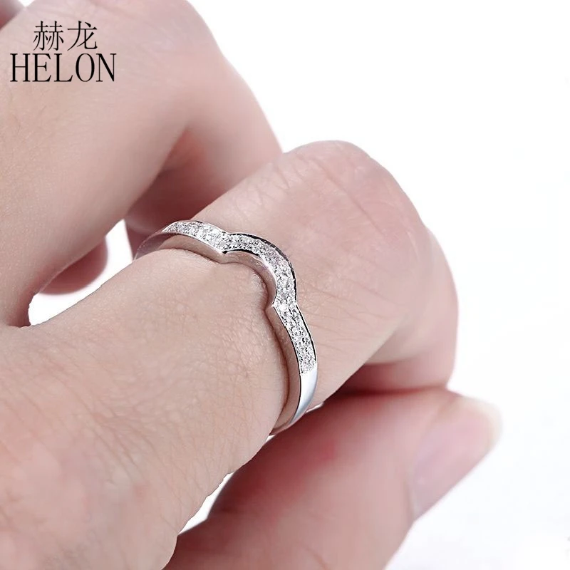 

HELON Solid 14k (AU585) White Gold Pave 0.2ct Genuine Natural Diamonds Engagement Ring Women Wedding Trendy Elegant Jewelry Gift