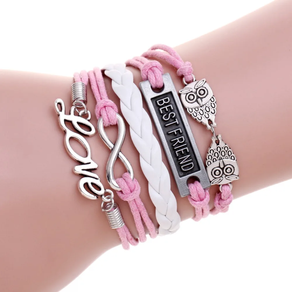 2016 розовый плетеный ЛУЧШИЙ ДРУГ браслет Мебиуса pulseira feminina bralseira мужской сова День