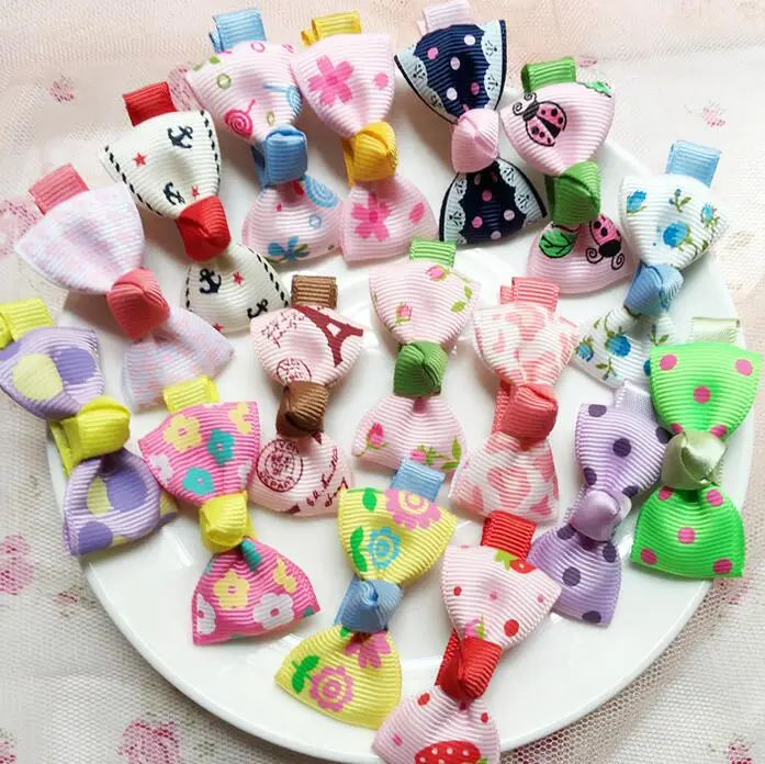 

600pcs/lot Ribbon Bow Hair Clips Clippies on Single Prone Clips Small hair bows Set
