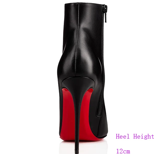 Black 12cm Туфли с красной подошвой ботильоны женские модельные туфли на тонком каблуке 120 мм, большие размеры 44, белые ботинки из микрофибры с красной подошвой, с острым носком, So Kate - Цвет: Black 12cm