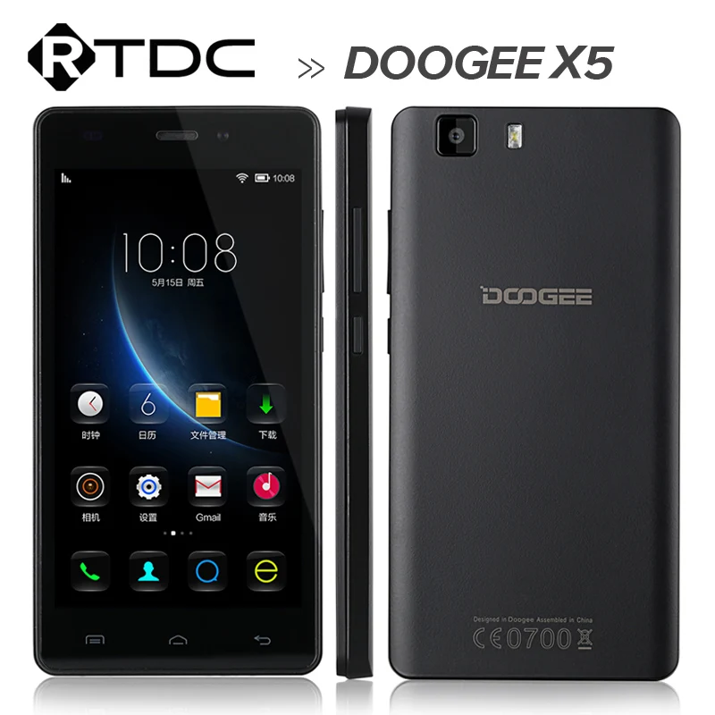 1GB RAM 8GB ROM 5" HD  Smartphone For DOOGEE  X5 1280x720 IPS MTK6580 Quad Core Android 5.1  5MP Camera WCDMA