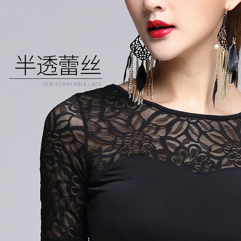 Взрослые топы для латинских танцев сексуальная черная кружевная