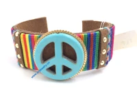 2015 new european jewelry suppliers leather bangle wrap bracelet peace symbol beads bracelet for women girl