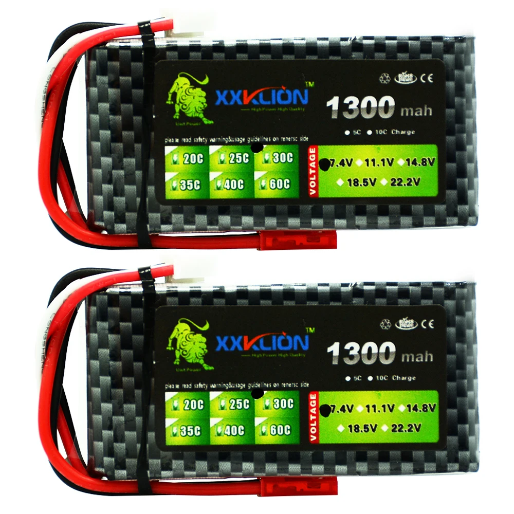 2 шт. XXKLION Lipo Батарея 7 4 V 1300 мА/ч 25C 30c 35c xt60 с t образной вилкой для пульт ДУ