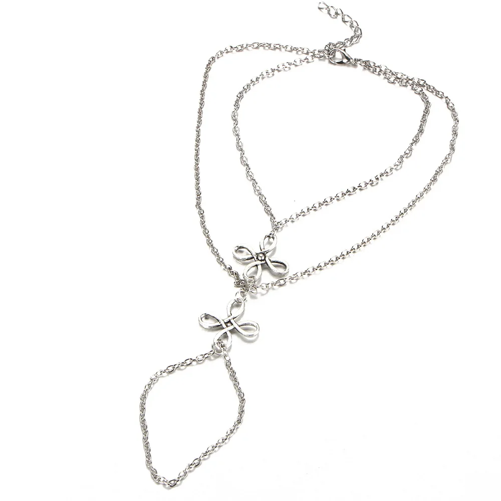 Женские браслеты до щиколотки античные серебристые полые с цветочным узором