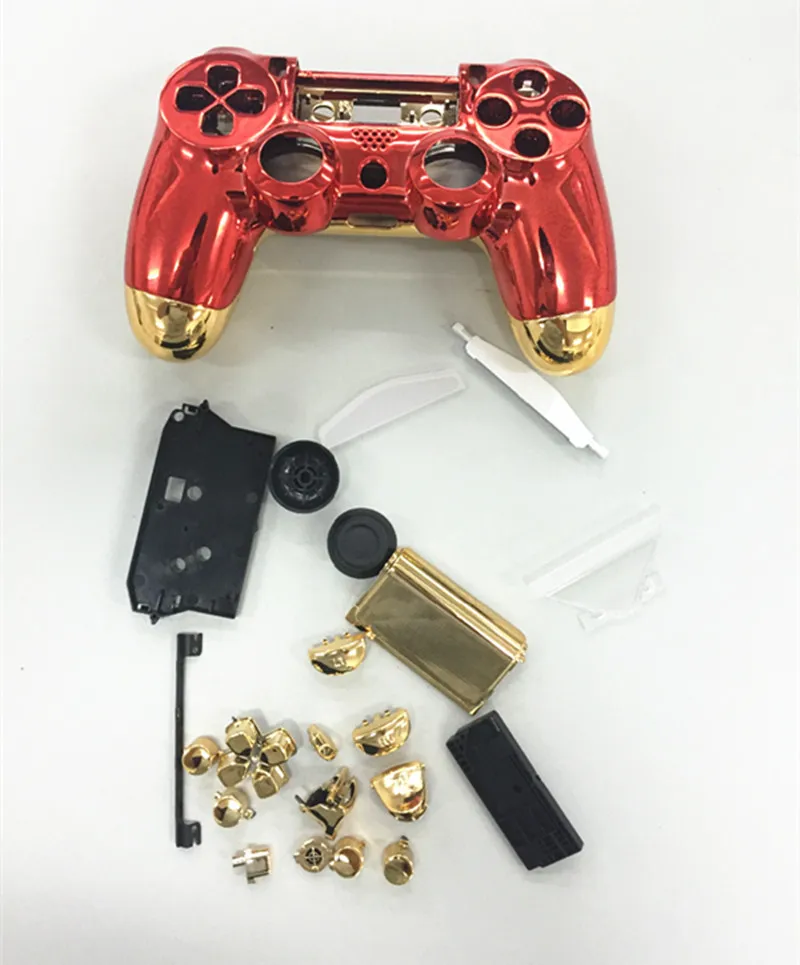 Полный корпус оболочка покрытие чехол кнопки для PS4 sony Playstation 4 v1 беспроводной контроллер-хром золото Красный Замена