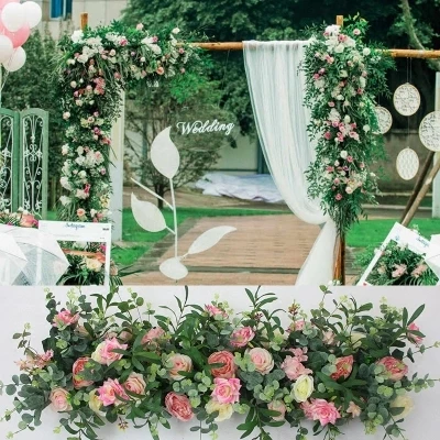 

pink with grass green artificial flower wall flower backdrop Stage background Wedding Decoration